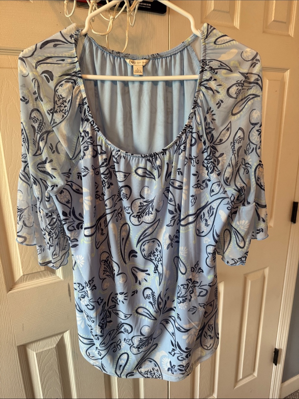 Cato Light Blue Blouse with Navy Paisley Print